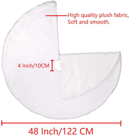 AISENO 48 Inch White Faux Fur Christmas Tree Skirt, Luxury Plush Tree Base Cover for Holiday Party and Home Christmas Decor