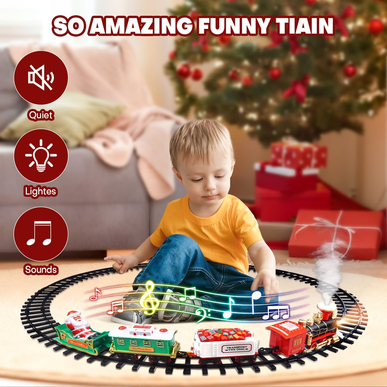 Christmas Train Set 2 in 1 Hanging Around The Tree Train Toys for Toddlers with Luxury Track & Sound and Smoke,Train Toy Set Around & Under The Christmas Tree, Best Indoor Christmas Decoration