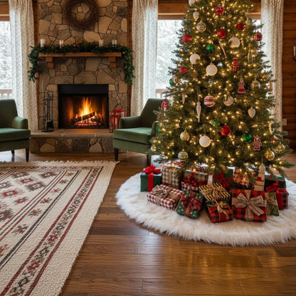 AISENO 48 Inch White Faux Fur Christmas Tree Skirt, Luxury Plush Tree Base Cover for Holiday Party and Home Christmas Decor