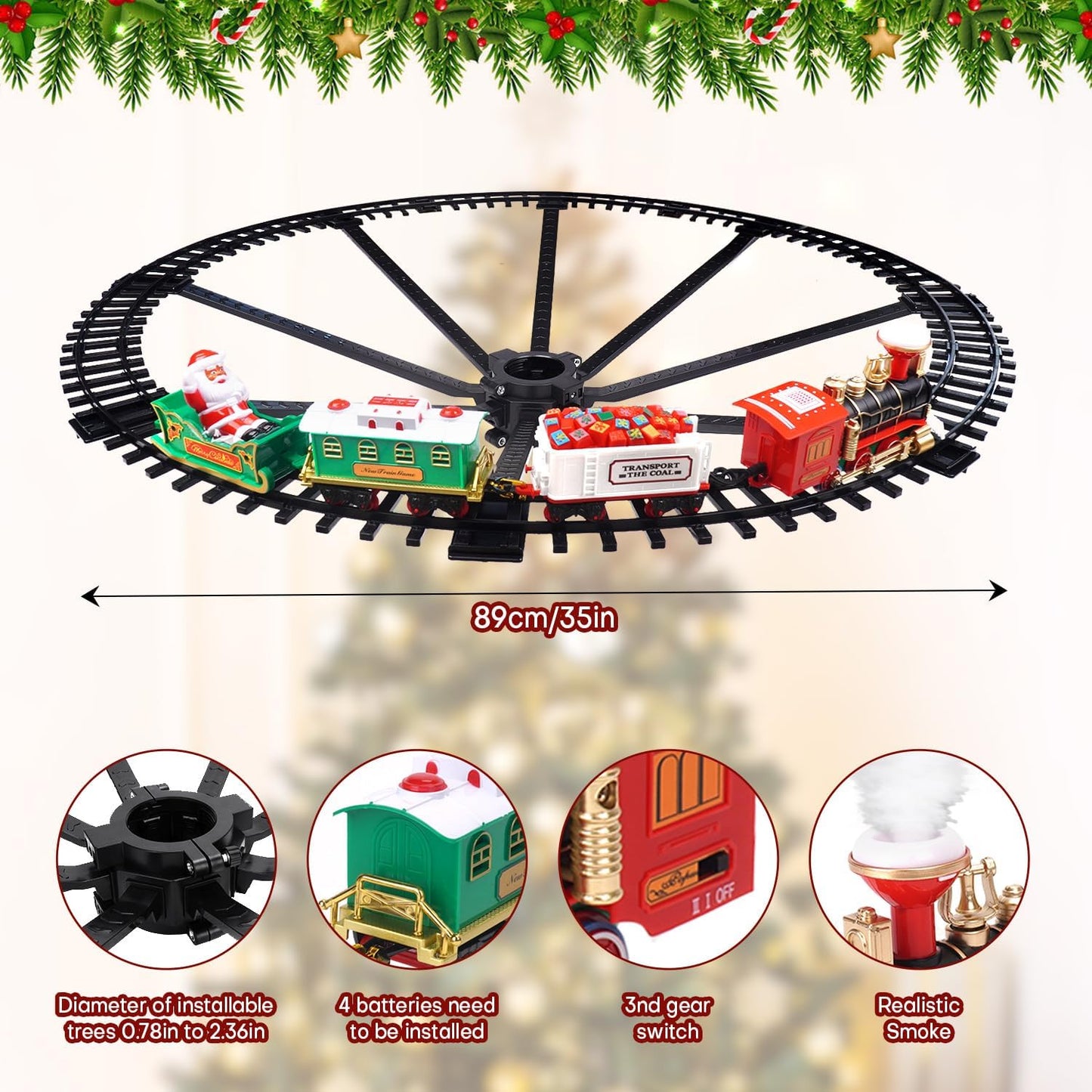 Christmas Train Set 2 in 1 Hanging Around The Tree Train Toys for Toddlers with Luxury Track & Sound and Smoke,Train Toy Set Around & Under The Christmas Tree, Best Indoor Christmas Decoration