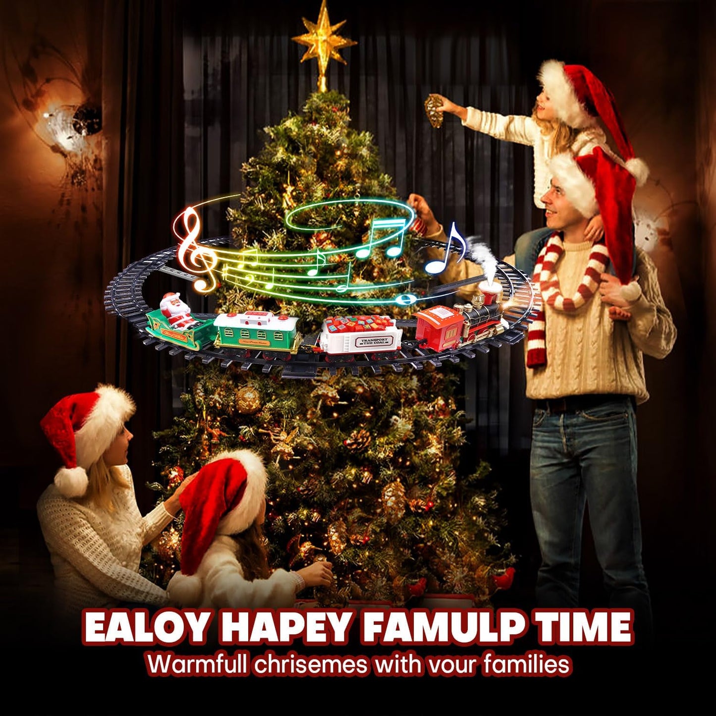 Christmas Train Set 2 in 1 Hanging Around The Tree Train Toys for Toddlers with Luxury Track & Sound and Smoke,Train Toy Set Around & Under The Christmas Tree, Best Indoor Christmas Decoration