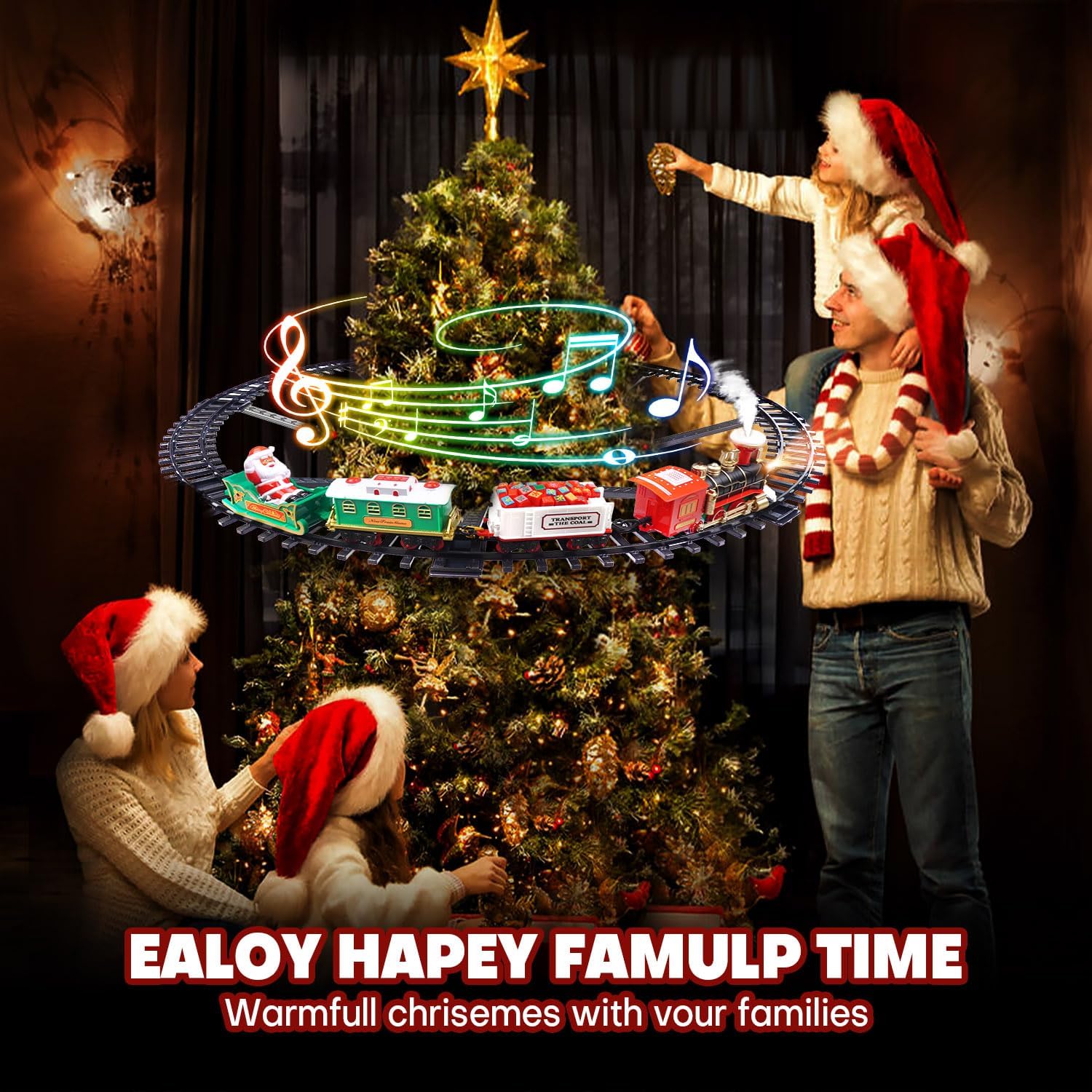 Christmas Train Set 2 in 1 Hanging Around The Tree Train Toys for Toddlers with Luxury Track & Sound and Smoke,Train Toy Set Around & Under The Christmas Tree, Best Indoor Christmas Decoration