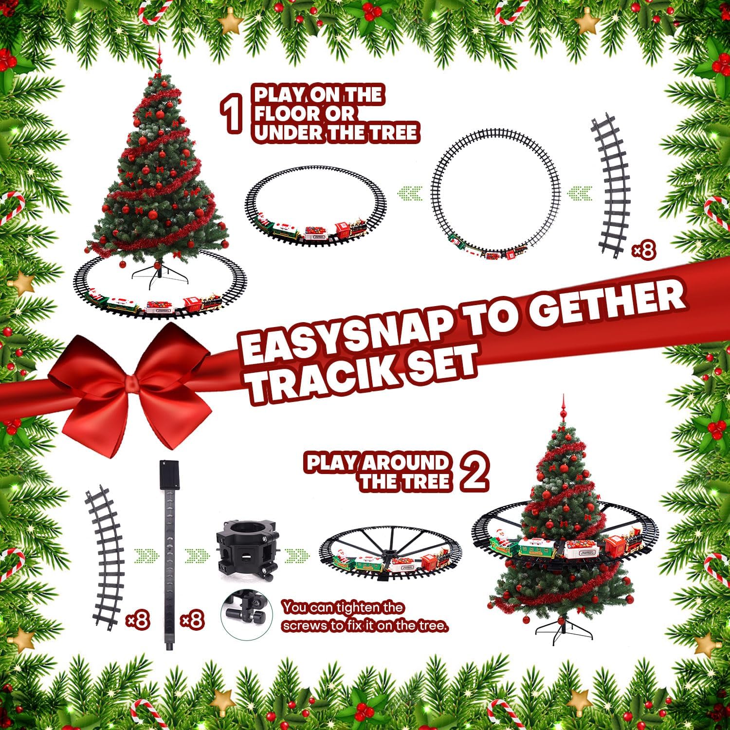 Christmas Train Set 2 in 1 Hanging Around The Tree Train Toys for Toddlers with Luxury Track & Sound and Smoke,Train Toy Set Around & Under The Christmas Tree, Best Indoor Christmas Decoration